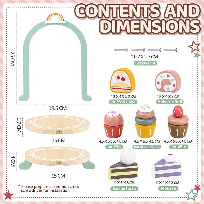 Wooden Cake Toys Tea Party Set Desserts Food Toy - Image 6