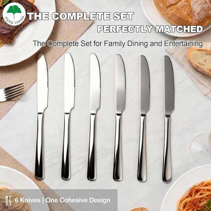 6 Piece Stainless Steel Dinner Knives Set, 9 Inch | Mirror Polished Blade - Image 7
