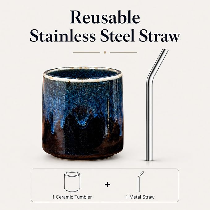 18oz Ceramic Coffee Mug with Hole, Vintage Kiln Style Handleless Tumbler - Image 5