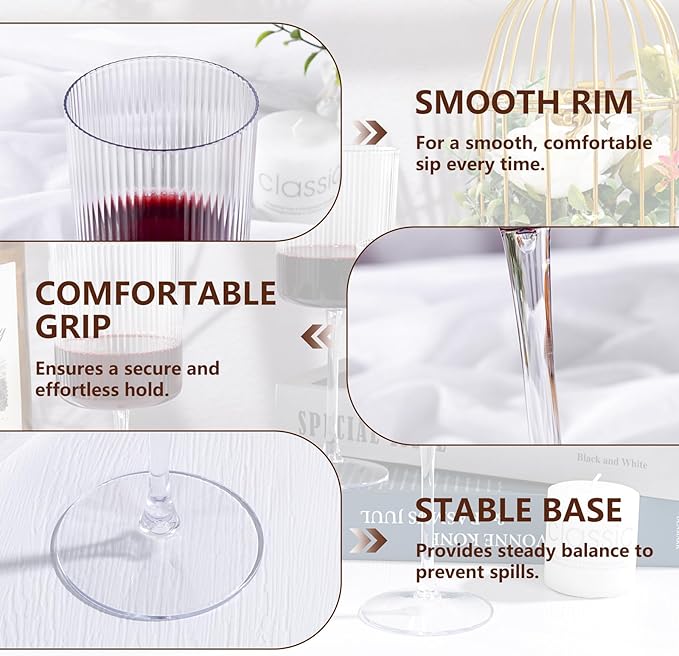 YOUBET 24Pack Plastic Ribbed Wine Glasses - Image 3