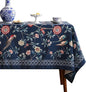 patdrea Designer Vintage Dark Blue Linen Rectangular Tablecloth,Navy French Floral and Birds Pattern Table Cloth,Decoration Table Cover for Kitchen,Dining,Tea Party,Home,Christmas,55"*79"