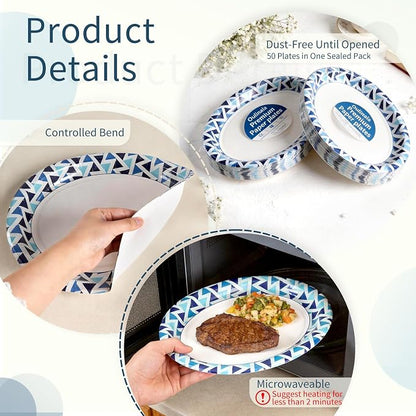 Paper Plates 12 Inch, Microwave Safe, Sturdy Bulk Paper Plates, Elegant Blue - Image 6