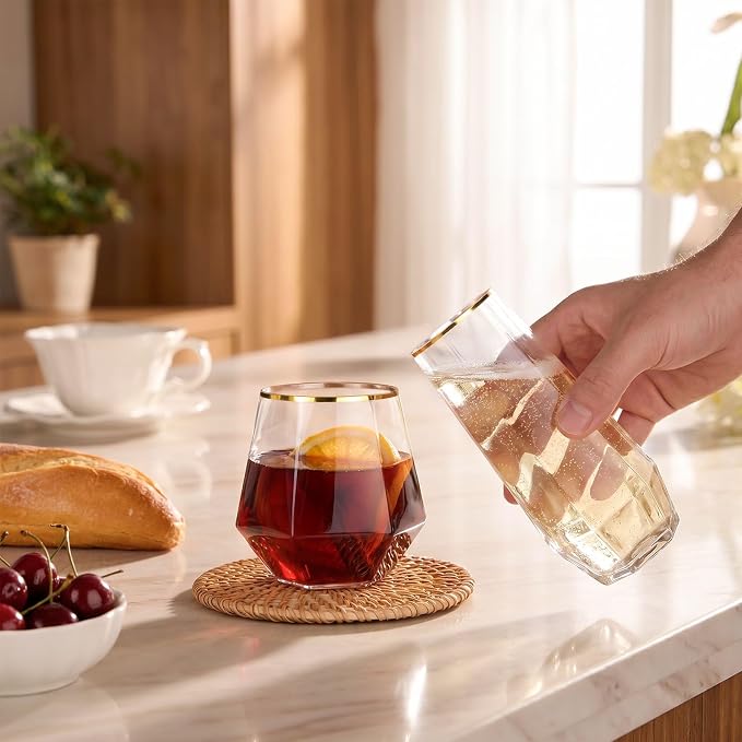 BESTSTAR 48 Pack Gold Rim Plastic Wine Glasses Set, BPA-Free Shatterproof | 24 - Image 2