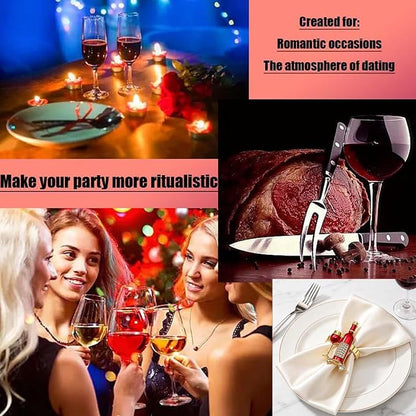 Christmas Napkin Rings Set of 12 Sparkly Rhinestone Red Wine Bottle Napkin - Image 7