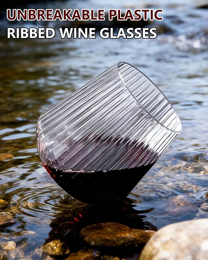YOUBET 40Pack Plastic Ribbed Wine Glasses - Image 4