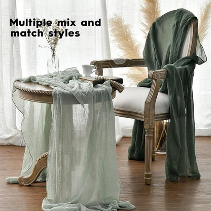 Artoid Mode Boho Cheesecloth Gauze Sage Green Wedding Table Runner, 120 Inch - Image 4