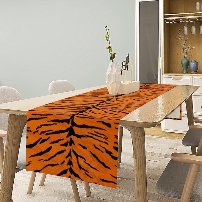 Vintage Tiger Print Table Runner, Rustic Cottage Country Farm Animal Fur Skin - Image 2