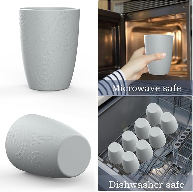 Wrova Wheat Straw Cups 8 PCS Good Alternative to Plastic Reusable Cups 12 oz - Image 5