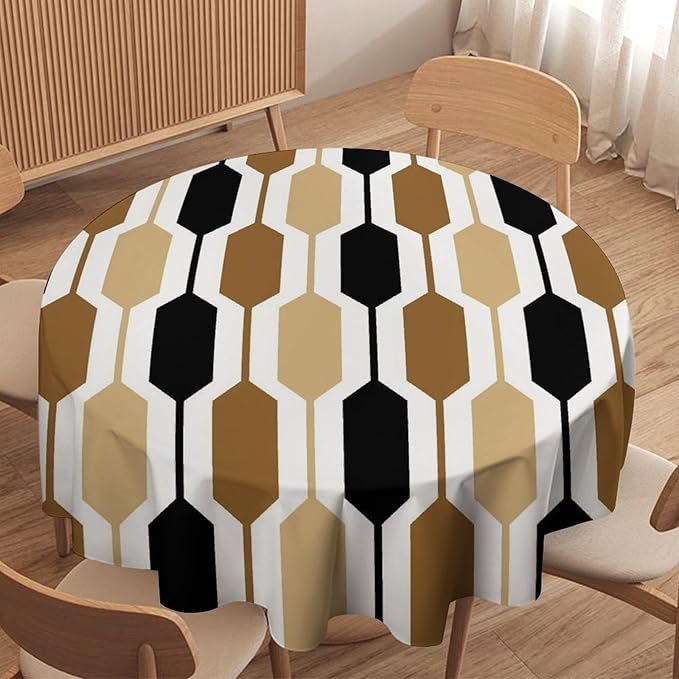 Abstract Boho Geometric Round Tablecloth, Mid Century Modern Geometric Art Retro Print Tablecloth for Home Party Dining Room Kitchen Decor 60Inch(152cm)