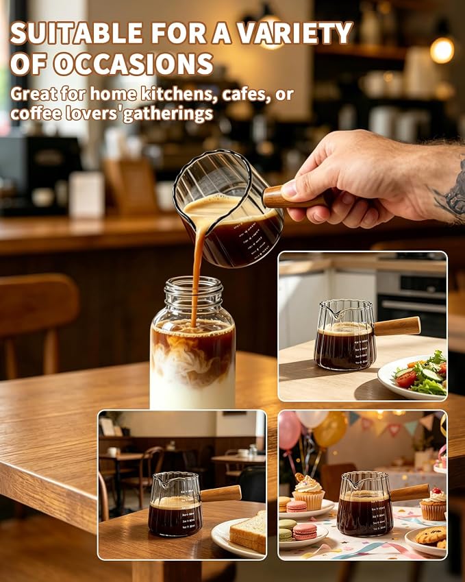 2 Pack Espresso Measuring Cups & 2 Spoons, 6oz Gray & Clear Borosilicate Glass - Image 6
