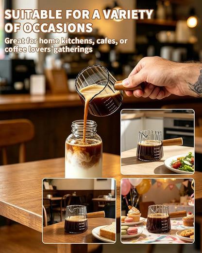 2 Pack Espresso Measuring Cups & 2 Spoons, 6oz Gray & Clear Borosilicate Glass - Image 6