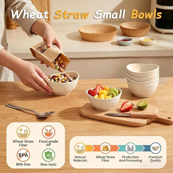 Dessert Bowls 10oz, Wheat Straw Bowls Set of 6, Unbreakable Plastic Bowls - Image 3