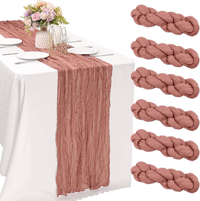 6 Pieces Dark Rose 10FT Cheesecloth Table Runner Boho Gauze Fabric Table Runner by JALANCY