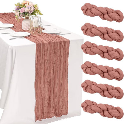 6 Pieces Dark Rose 10FT Cheesecloth Table Runner Boho Gauze Fabric Table Runner by JALANCY