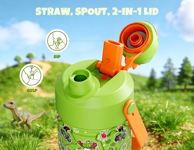 POWCAN Kids Water Bottle for School: 2-in-1 Straw Spout Lid - Image 3