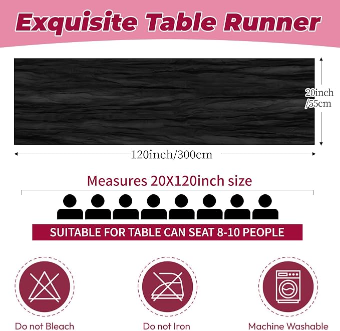 6 Pack Black Cheesecloth Table Runner 20 x 120 Inch Gauze Table Runner Fabric - Image 2