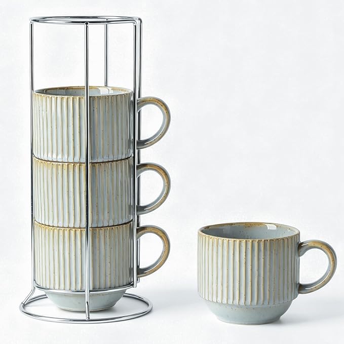 HASENSE Stackable Coffee Mugs, 15 Oz Ceramic Coffee Mugs by Hasense