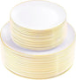 KIRE 100PCS Disposable Plates - White with Gold Rim for Christmas Party/Wedding - Includes 50Pieces 10.25inch Dinner and 50Pieces 7.5inch Dessert/Salad Plates