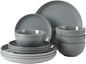 Gibson Home Rockaway 12 Piece Plates and Bowls Matte Outside/Shiny Inside Glaze Service for 4 Dinnerware Set - Blue - Dishwasher and Microwave Safe