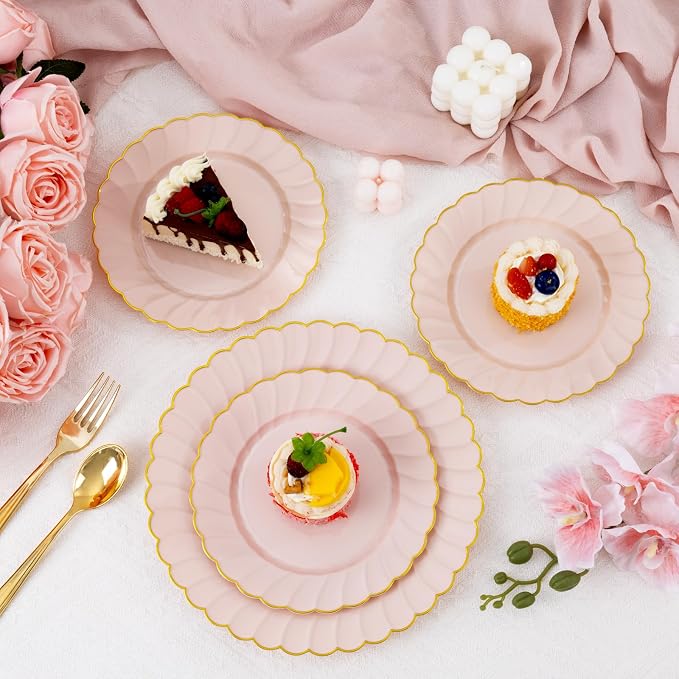 YOUBET 60PCS Pink Scalloped Plastic Plates - Image 8