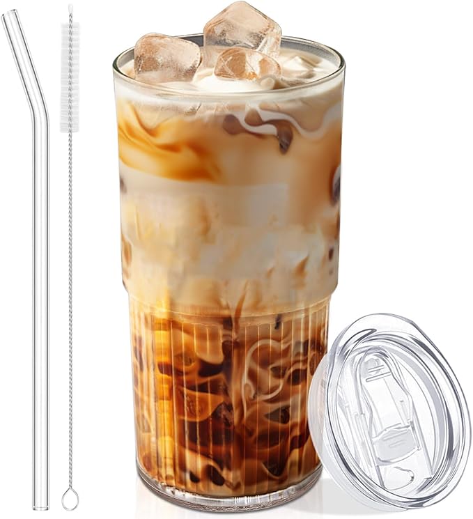 Luiaiog 18.5oz Glass Cups with Lids and Straws – Single Reusable Tumbler by Luiaiog