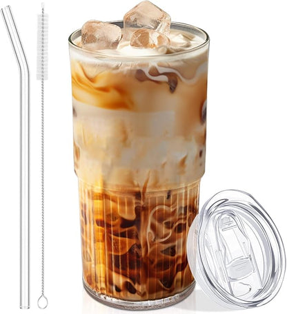 Luiaiog 18.5oz Glass Cups with Lids and Straws – Single Reusable Tumbler by Luiaiog