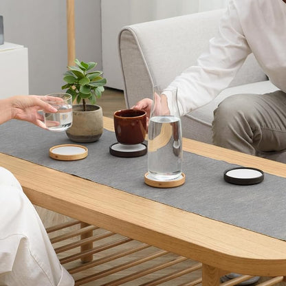 GUDEE TRIVI Set of 4 Water Absorbent Diatomite Coasters with Diatomaceous Earth and Bamboo Frame, Water Absorbing For Water Bottle and Dry Table, Countertop, Sink Area, Kitchen Bathroom Surface, White