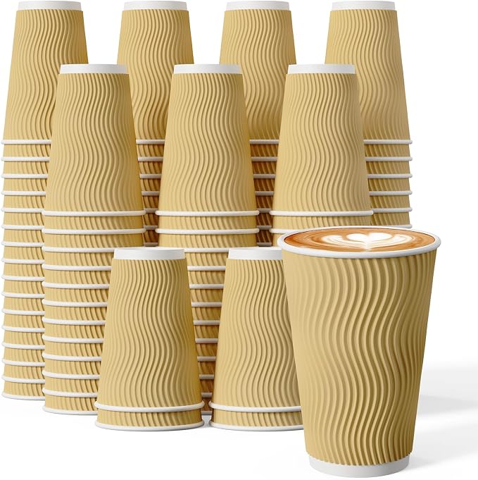 90 Count 16 oz Coffee Cups, Insulated Ripple Wall Paper Hot Cups, Leak-Proof by DailyPack