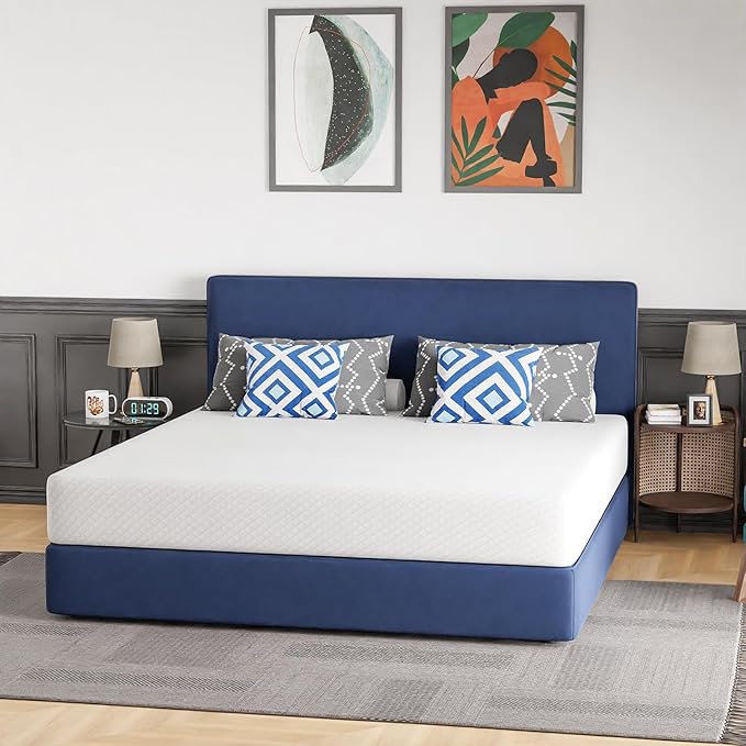 FDW | 10 Inch King Mattress | Medium Firm | Gel Memory Foam Mattress | White | Bed in a Box, CertiPUR-US Certified | Pressure Relief, Cooling Ventilated Foam | Washable Removable Cover