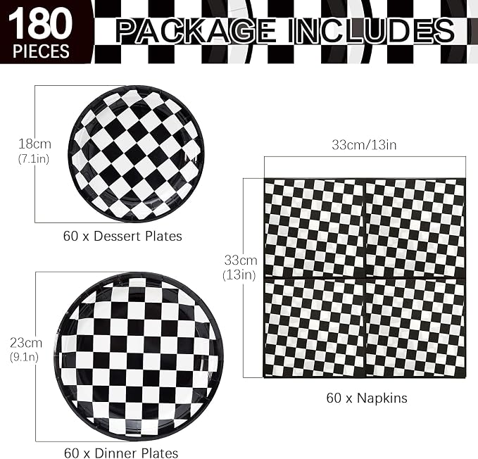 180Pcs Race Car Party Supplies Paper Plates and Napkins Serve 60 | Disposable - Image 2