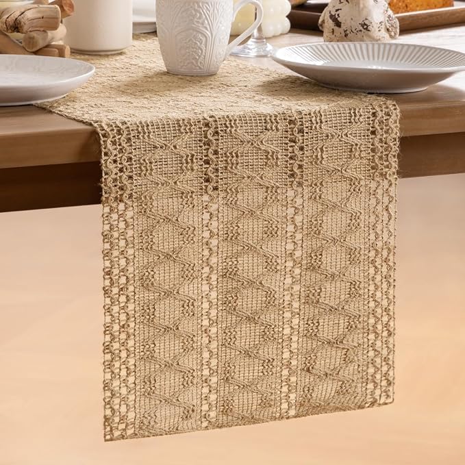 MLMW Boho Table Runner 60 inches Small Coffee Table Runner Rustic Burlap - Image 7