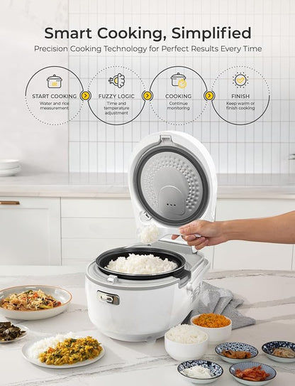 CUCKOO Micom Rice Cooker 8-Cup Uncooked / 16-Cup Cooked with Nonstick Inner Pot, Large Rice Maker with 9 Menu Options, Fuzzy Logic Technology, Auto Clean Mode, LCD Display, White (CR-0810F)