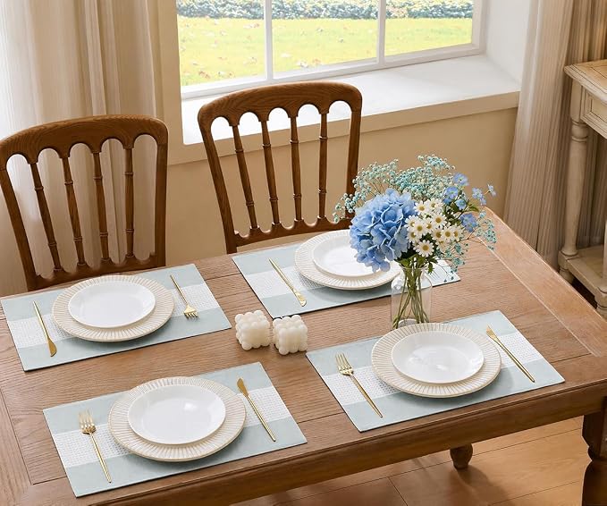 Wracra Linen Placemats Set of 4, Aqua Blue Place Mats - Image 7