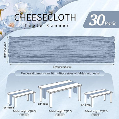 30 Pack Cheesecloth Table Runner 10FT Dusty Blue Table Runner Boho Gauze Cheese - Image 2