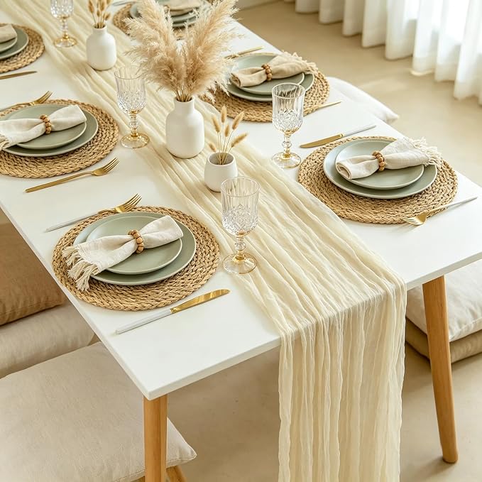 12 Packs Beige Cheesecloth Table Runner, Boho Gauze Cream Cheese Cloth Table - Image 2