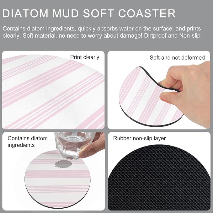 Pink Stripes Coasters Set of 4, Absorbent Coasters - Image 9