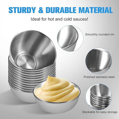 10 Pack 3.2 inch Stainless Steel Sauce Dishes 3.5 oz Mini Individual Saucers Bowl Round Seasoning Dishes Bowl Serving Appetizer Plates for Kitchen Prep Side Dish Soy Sauce Sushi Dip(10)