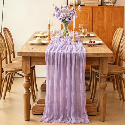6Pcs Lilac Table Runner, 10FT Rustic Gauze Lavender Table Runner 35*120inch - Image 6