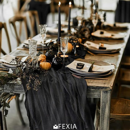 3Pcs Black Cheesecloth Table Runner Rust Boho Fall Party Decoration | 35x120 - Image 7