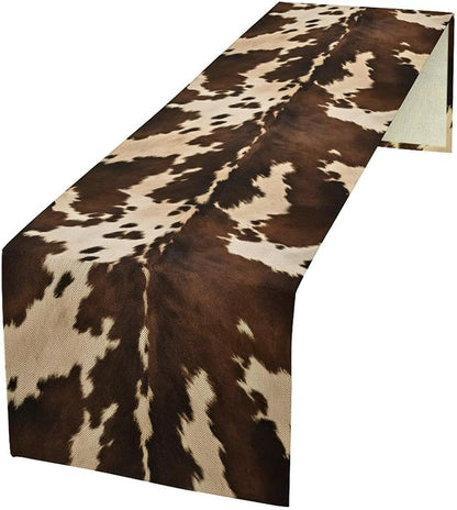 Cow Skin Print Table Runner, Western Rustic Cottage Country Farm Animal Fur by SXXLDNG