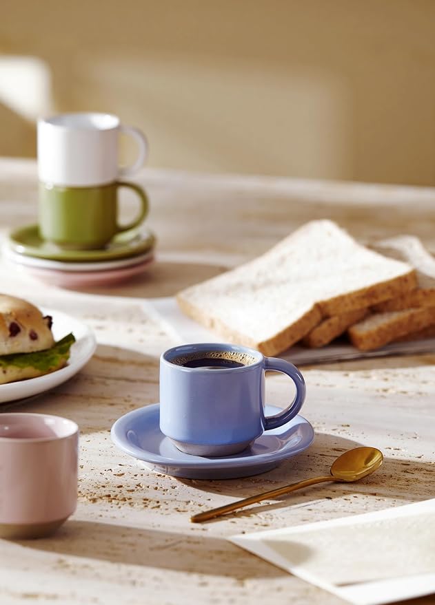 Oak Espresso Cups Set of 4, 3 oz Demitasse Cups, Modern Style, Microwave & - Image 5