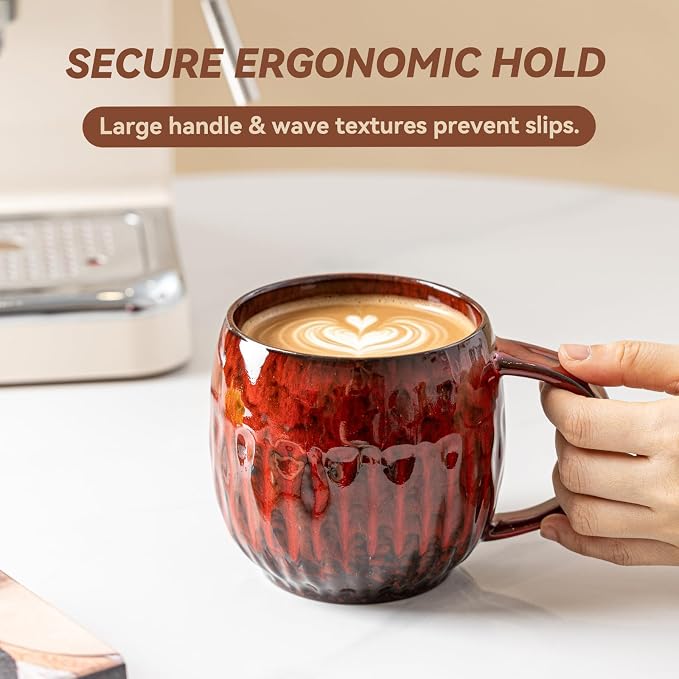 Crimson Surge Ceramic Coffee Mug - 21 oz Unique Reactive Glaze Coffee Cup - Image 7