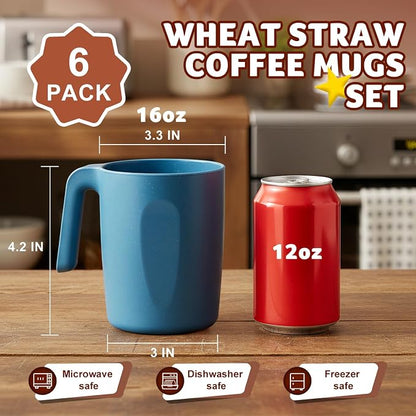 Coffee Mugs Set of 6, Wheat Straw Cups 16 OZ, Unbreakable Coffee Mugs - Image 2