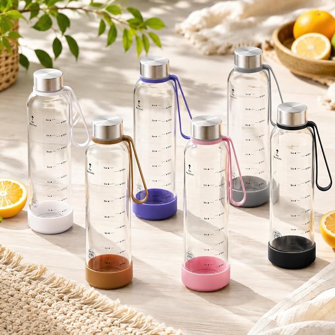 Sursip 18 oz Glass Water Bottles, 6 Pack | BPA-Free Reusable, Measurement - Image 8