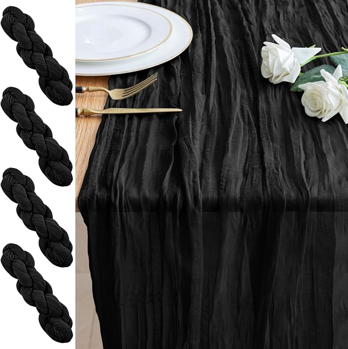 Cheesecloth Table Runner 10FT 4Pcs Black Boho Gauze Sheer Runners | Cheese by Xiomot