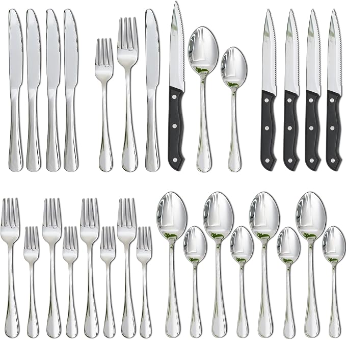 Astercook Silverware Set with Steak Knives 24-Piece Flatware Set by Astercook