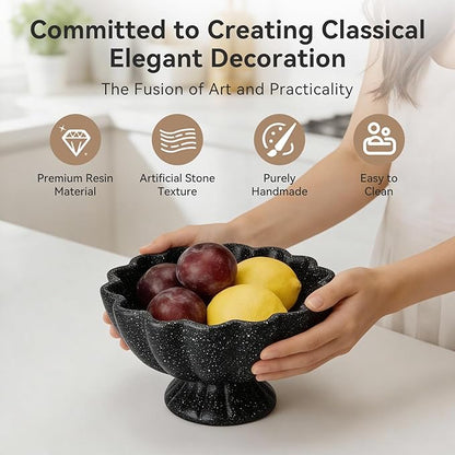 Pedestal Decorative Bowl Home Decor - Morden Handmade Decorative Fruit Bowl for Kitchen Counter, Chic Ruffle Bowl Centerpiece Decor for Dining Table Coffee Table (Starry Black