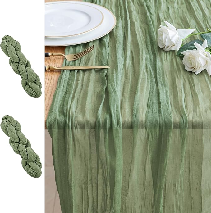 Cheesecloth Table Runner 10FT 2Pcs Sage Green Boho Gauze Sheer Runners | Cheese by Xiomot