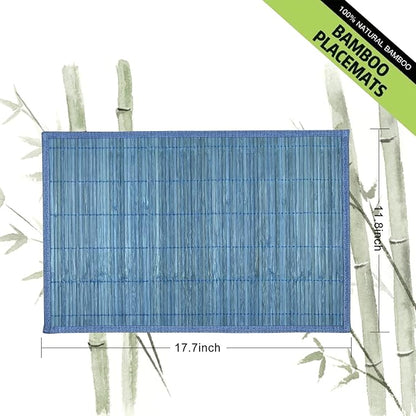 ANDSTAR Bamboo Placemats Set of 8 Non-Slip Waterproof - 12x18 Inch Reusable Table Mats for Kitchen Dining, Eco-Friendly Thick Heat Resistant Dishwasher Safe Home Decor (Blue)