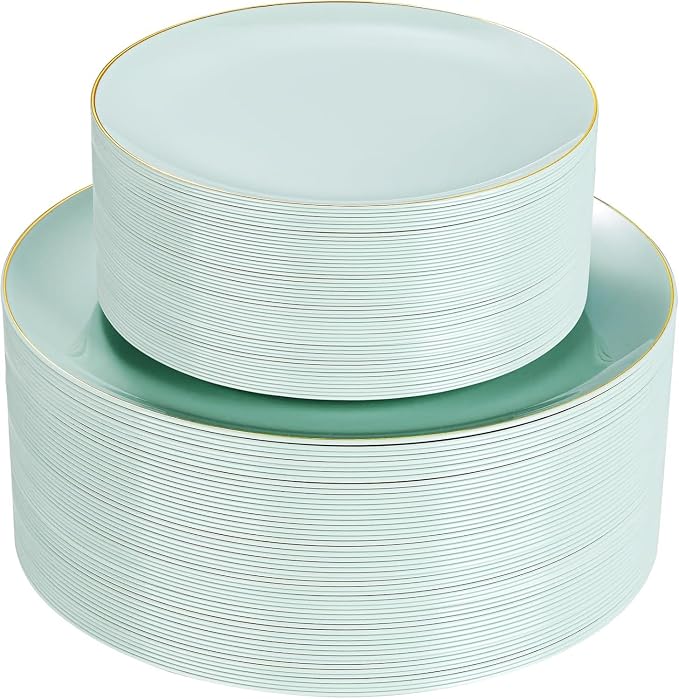 PULOTE 100PCS Sage Green Plastic Plates by PULOTEpartywareWesupplyproductsandyouenjoylife